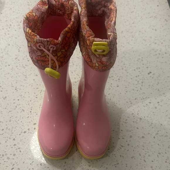 Mini Melissa Rain Boots Pink Floral with Yellow Soles size 11 - Picture 2 of 7